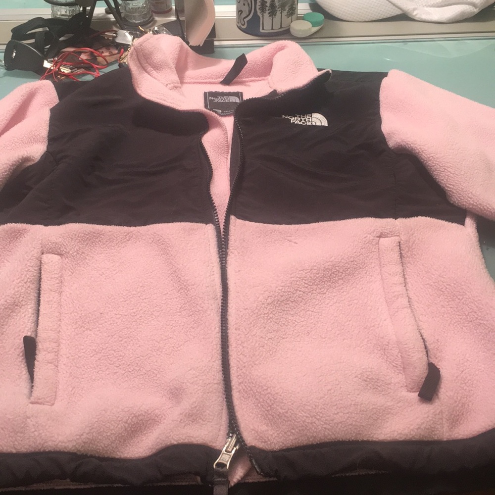 Pink fleece north face jacket